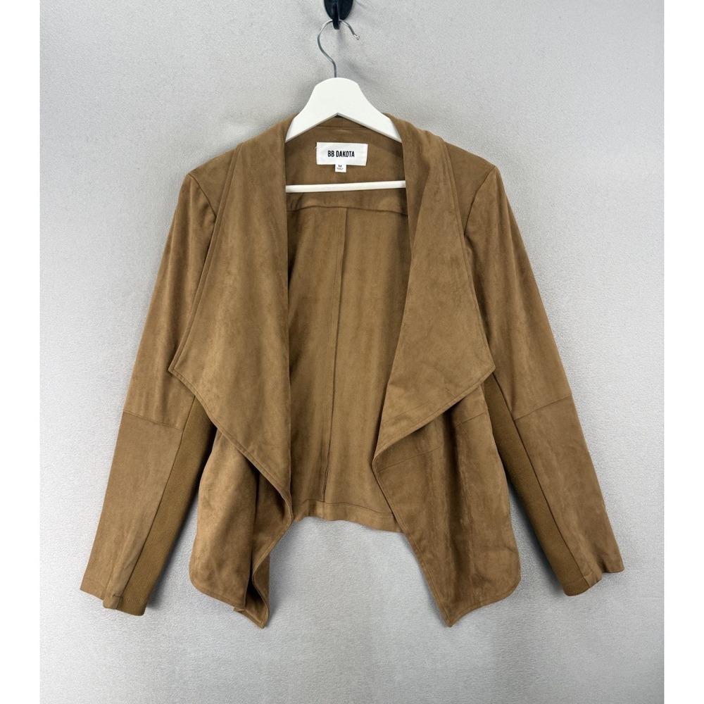 BB Dakota Faux Suede‎ Drape Open Front Jacket Brown Women's Medium Boho Career
